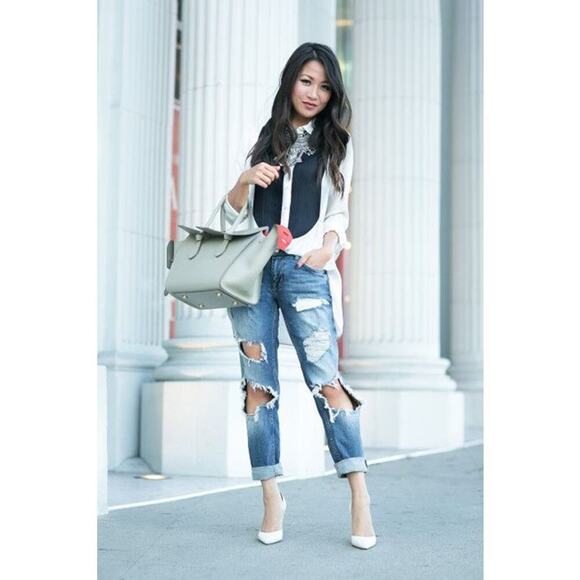 Zara Mid Rise Vintage Wash Ripped Distressed Thrashed Denim Cigarette Jeans - Picture 1 of 9